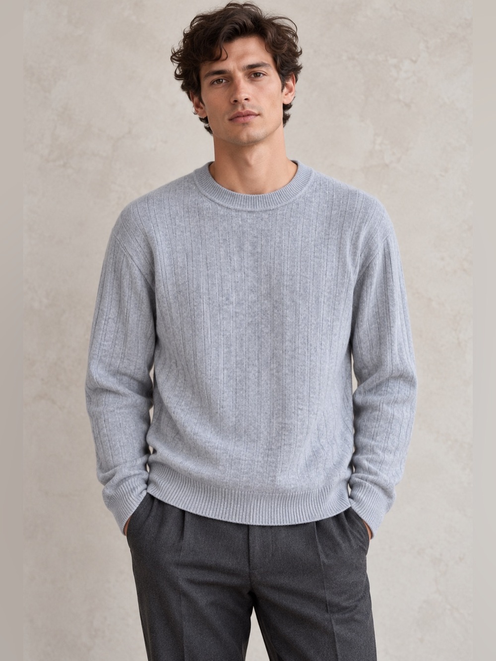 SANDRO Jumper Mens Large Pullover Sweater Wool Cashmere Crew Neck Knitted Gray